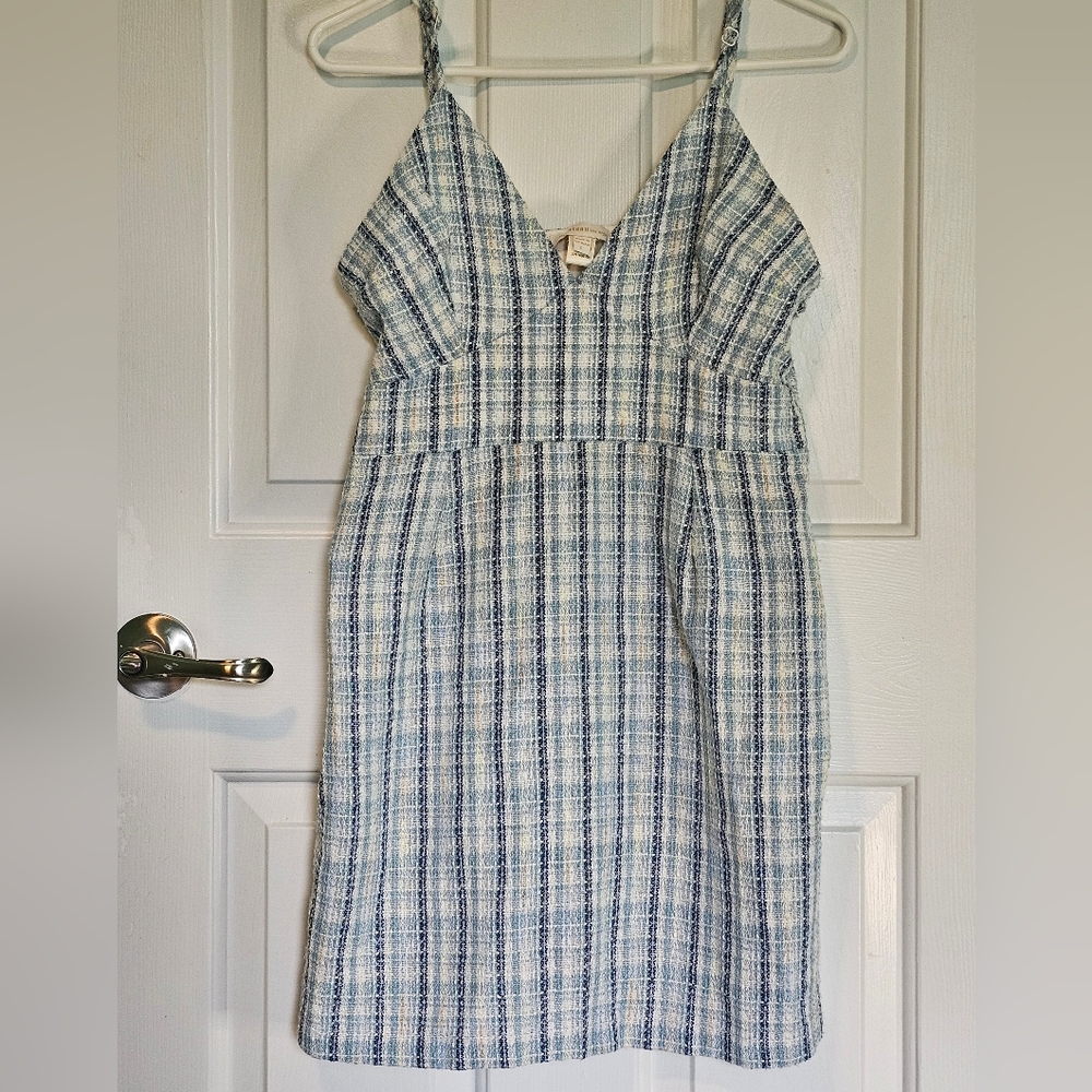 Monteau Blue and White Plaid Textured Sleeveless Dress Junior's Sz L